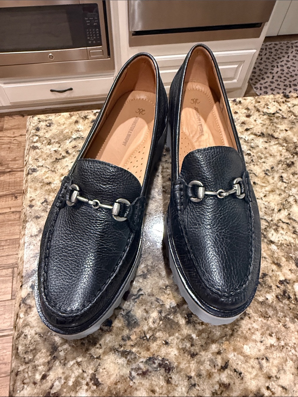 Johnston & Murphy Black Leather Platform Bit Loafers
